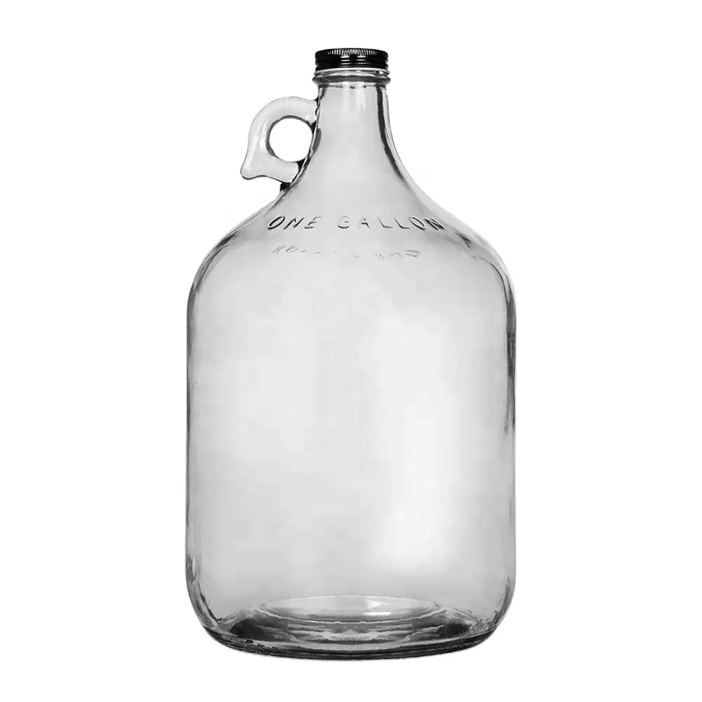 Gran Venta de bombona de vidrio redonda de 1 galón con mango para elaborar cerveza contenedor botella embalaje Vodka/espíritu/licor/vino ámbar transparente