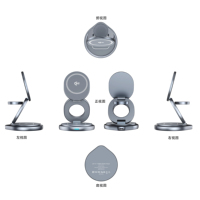 Station de charge sans fil JILIAN PD 3-en-1 15W 25W avec port USB, rotation à 360°, protection OVP, design pliable, charge rapide sans fil, ABS, privé