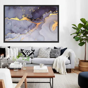 Elegant Purple and Gold Marble Canvas Print: Abstract Home Decor,<b>BLACK</b> <b>FRAMED</b> CANVAS - Product Image 3