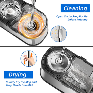분리형 세척 회전식 회전 매직 걸레 360 극세사 리필과 대형 휠과 스테인레스 스틸 바닥 걸레 - Product Image 5
