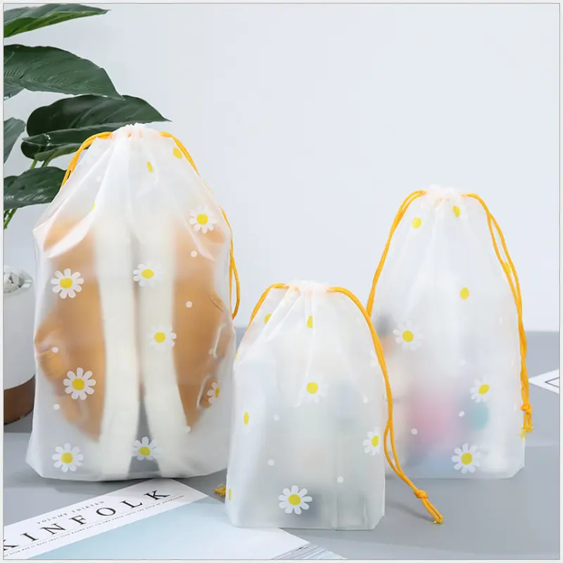 Custom Printed Logo Frosted Clear Waterproof Large Small Jewelry Makeup Drawstring Laundry Clothing Shoe Gift Pouch Plastic Bag