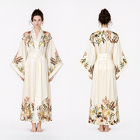 Robe de chambre kimono longue en satin et mousseline de soie à imprimé floral de luxe pour femmes, manches larges, grande taille