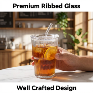 Bicchiere in Vetro Ecologico Scanalato con Coperchio e Cannuccia, Moderno e Semplice per Uso Domestico, Tazza per <span class=keywords><strong>Caffè</strong></span> Freddo e Tè al Latte - Product Image 5