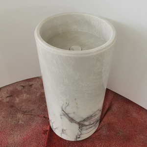 Lavello a piedistallo rotondo in marmo grigio in legno, lavelli e lavelli in marmo grigio - Product Image 3