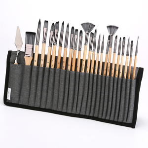 Lot de 25 pinceaux en bois gris argenté avec sac de rangement <span class=keywords><strong>pour</strong></span> peintres, cheveux en nylon, peinture acrylique à l'huile et à l'aquarelle - Product Image 2