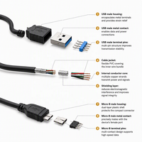Câble USB 3.0 Type A vers Micro B LUNG KAY 5 Gbps pour transfert de données, charge 60 W, câbles Micro B pour appareil photo et ordinateur, TPE/PVC 1 m