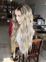 Perruque Cheveux Humains Ondulés Ombrés Blonds, Perruque Frontale en Dentelle HD 13x4 Pré-Pluckée, Ligne de Cheveux Naturelle, Cheveux Humains Remy pour Femmes
