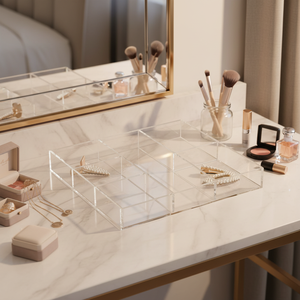 Organisateur de tiroir en acrylique transparent à <span class=keywords><strong>6</strong></span> sections, rangement polyvalent pour maquillage, chambre, fournitures de bureau, utilisation sur bureau - Product Image 2