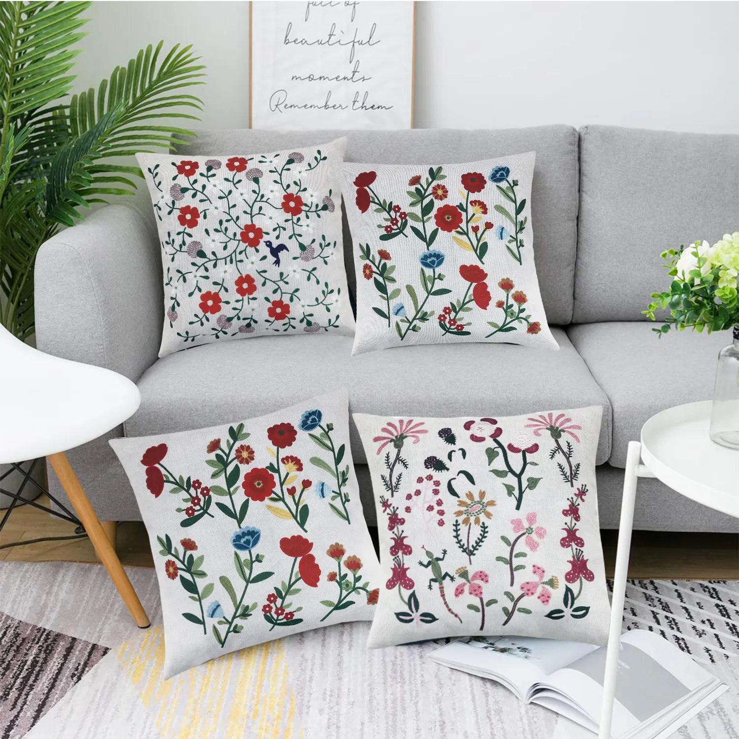 Boho dekoratif kırlent yastık sahte jakarlı işlemeli çiçek desen kare yastık kanepe için yatak odası dekoru 180gsm