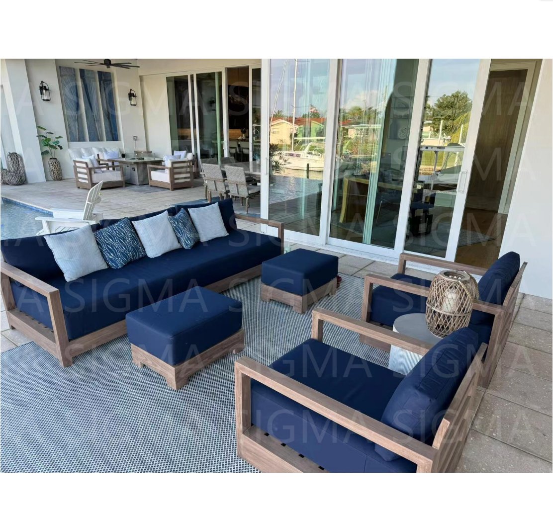 New Design All Weather Teak Solid Wooden Sofa Garden Patio Teak Wood Couch Outdoor Furniture Garden Sofa Set