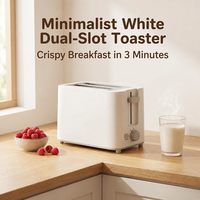 Grille-pain compact blanc à fentes extra larges pour deux tranches, avec sept niveaux de brunissage et annulation à une touche, idéal pour les cuisines domestiques