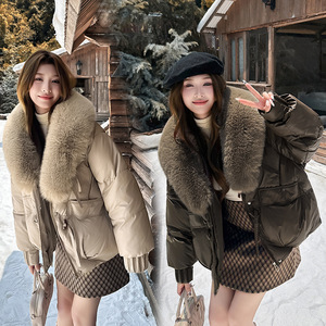 Chaqueta Acolchada de Algodón Grueso Impermeable para Mujer, Invierno 2025, Estilo Europeo Americano, Personalizada, con Capucha Corta y Cuello de Piel Sintética - Product Image 3