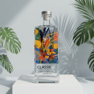 Bouteille en <span class=keywords><strong>verre</strong></span> carrée personnalisée de 750 ml pour spiritueux (vodka, gin, whisky) avec bouchon, motif plante tropicale - Product Image 1