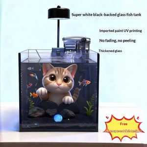 Pecera Pequeña <span class=keywords><strong>de</strong></span> Escritorio, Ultra Blanca, <span class=keywords><strong>de</strong></span> Vidrio HD, con <span class=keywords><strong>Fondo</strong></span> 3D <span class=keywords><strong>de</strong></span> Estilo Oscuro, Auto-Circulante, para <span class=keywords><strong>Peces</strong></span> Dorados - Product Image 4