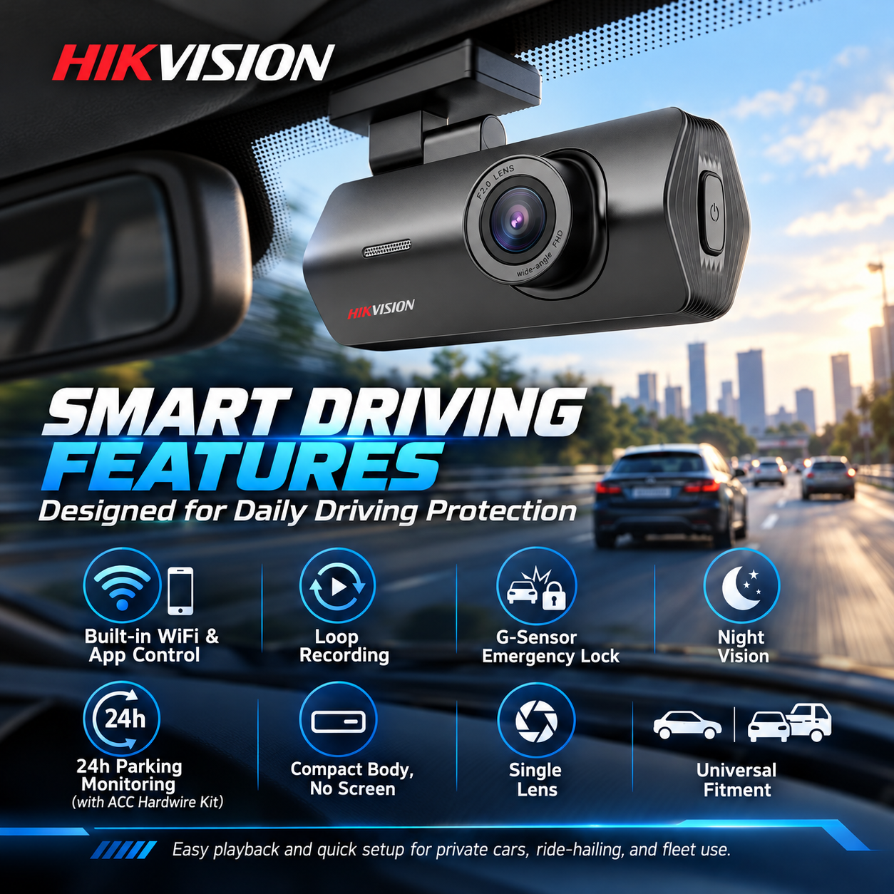 Hikvision G-Sensor Multi Language Voice Interaction CE FCC 122° Wide Angle 1080P AHD Camera Dash Cam · image 3