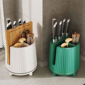 Support de cuisine multifonctionnel en plastique avec porte-couteaux rotatif, tube à baguettes intégré et conteneur de rangement alimentaire domestique - Product Image 1