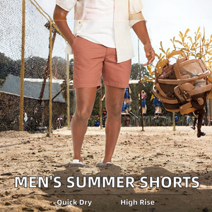 Shorts en toile décontractés pour hommes, couleur unie, anti-rides, taille élastique, pantalons d'été - Product Image 2