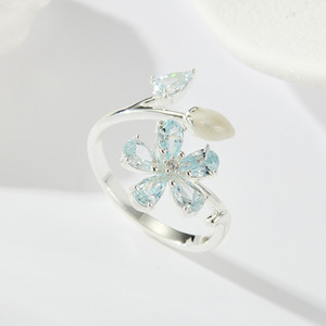 Floral <b>Crystal</b> <b>Ring</b> Adjustable Open Design For Women Everyday Wear - Product Image 4