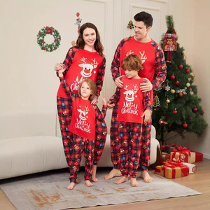 Conjunto de Loungewear Macio de Manga Comprida Estampado com Desenhos de Veado e Letras de Desenho Animado, Estilo Europeu Americano, para o Natal em Família - Mais Vendido - Product Image 1