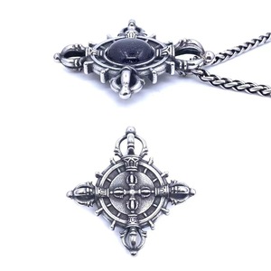 yunnique Stainless Steel Cross Pendant With Black Stone <b>Compass</b> Design Themed For Men's Necklace - Product Image 2