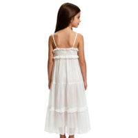 Robe longue en mousseline à volants personnalisée A&J Factory pour sœurs, avec empiècement en dentelle et bretelles spaghetti, pour filles et enfants, style féerique blanc 2026