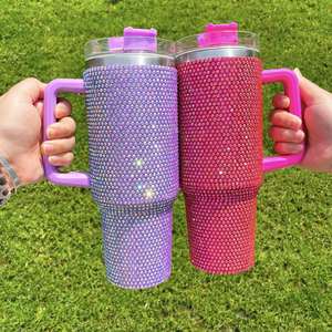 <b>Hot</b> Sale 40oz Beer Rhinestone Tumbler With Handle and Straw Vacuum 40 oz Reusable Bling Travel Mug - Product Image 1