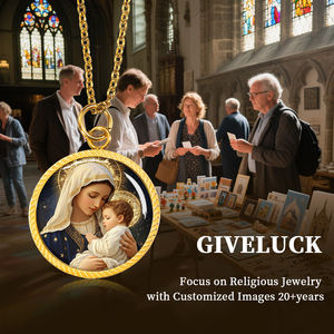 قلادة gveluck المسيحية من الفولاذ المقاوم للصدأ قلادة مريم العذراء قلادة مستديرة مع هالات الطفل وخلفية مرصعة بالنهر - Product Image 6