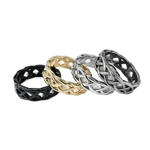 Fashion Hollow Eternity Band Rings Stainless Steel Waterproof Openwork Cast Men's Ring Knot Wrap Hip Hop Gold Plated Rings