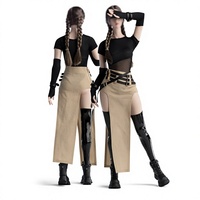 Vêtements pour figurine féminine à l'échelle 1/6, robe d'été en bambou style Spicy Girl, jupe en maille à taille basse, ensemble d'habits à articulations mobiles