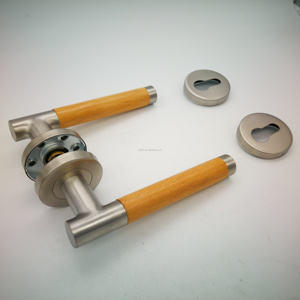Maniglia per <span class=keywords><strong>Porta</strong></span> in Legno Massello e Acciaio Inox dal Design Moderno, Maniglia Silenziosa in Lega di Zinco per Porte Interne con <span class=keywords><strong>Serratura</strong></span> a Leva - Product Image 1
