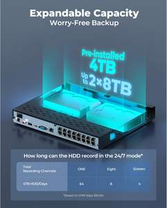 Enregistreur Vidéo en Réseau <span class=keywords><strong>Reolink</strong></span> 16 Canaux pour Système de Caméra de Sécurité Domestique Compatible avec Caméras IP PoE 16MP/12MP/4K/8MP/5MP pour Enregistrement 24/7 - Product Image 4