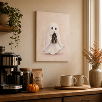 Lanterne fantôme mignonne, maison, sorcière, peinture décorative fantaisiste d'Halloween, toile encadrée, décoration murale pour la maison et la chambre