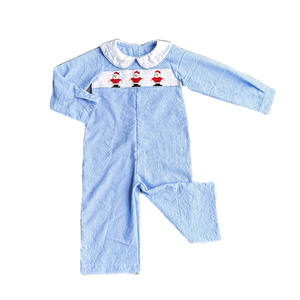 Qingli OEM personnalisé noël bébé garçons vêtements d'hiver avec purement main smocké père noël pas de tarif pour bébé barboteuses - Product Image 1