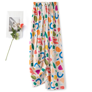 Pantalones Anchos Casuales con Estampado Floral para Mujer, Estilo Coreano, Pantalones Deportivos hasta el Tobillo para Verano - Product Image 3