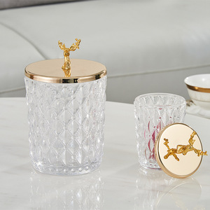 Boîte de rangement décorative en verre de cristal avec tête de <span class=keywords><strong>cerf</strong></span> en <span class=keywords><strong>métal</strong></span> de haute qualité, rangement créatif pour salon, <span class=keywords><strong>décoration</strong></span> de sucre - Product Image 1