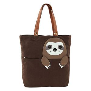 Cartoon <b>Animal</b> Print Reusable Grocery Shopping Bag with Leather Handle <b>Canvas</b> Material Cute Mailer Bag - Product Image 3