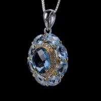 Bijoux en argent 925 plaqué rhodium et or gracieux pendentif en topaze bleue de Londres naturelle/topaze bleue suisse pour femmes vêtements quotidiens