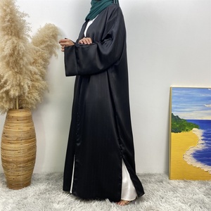 1439# Satin Modest Latest Abaya Split Design Open Cuff Shiny Line <b>Print</b> Classy Muslim <b>Islamic</b> Arabic Popular Abaya 2025 - Product Image 3