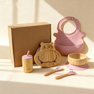 Grande tasca cibo Catcher Silicone bavaglini per bambini a prova di perdite tazze di bambù con coperchi e cannucce per l'alimentazione del bambino Set di svezzamento Led - Product Image 4