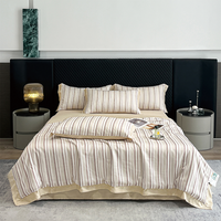 Ensemble de literie en Lyocell 60S personnalisé OEM ODM, quatre pièces, imprimé rayé, couette rafraîchissante pour l'été, pour hôtel et maison, imprimé rayé, deux couleurs
