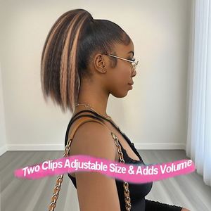 Queue de cheval synthétique Yaki Kinky Straight en gros, extension de cheveux à cordon, installation facile, fibre haute température, à enrouler - Product Image 6