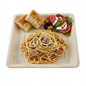 Assiette carrée en papier jetable 10 x 10 pouces pour spaghetti et salade, idéale pour la restauration - Product Image 1