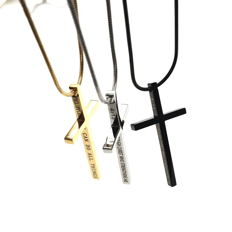 Collier de clavicule en or 18k personnalisé Collier de bijoux en acier inoxydable Collier Hip Hop Pendentifs croix pour hommes