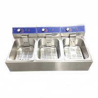 Penggorengan Listrik Komersial Stainless Steel 3 Tangki 6L+6L+6L Mesin Penggoreng Kentang Goreng Ayam untuk Restoran Warung Makanan Ringan