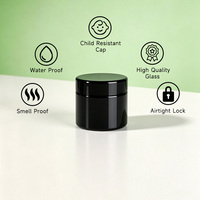 Pot en verre noir brillant de 57 mm, hauteur 54 mm, avec bouchon à vis sécurité enfant, hermétique et étanche, pour cosmétiques, crèmes et baumes - Vente en gros