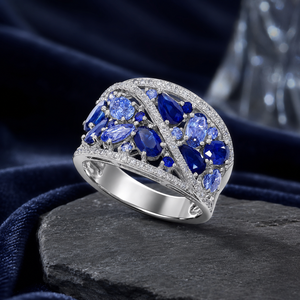 Anello dal design cavo di colore blu, elegante anello da dito per donna - Product Image 6