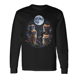 Camiseta de manga larga con diseño de gatos aullando, luna llena, cielo estrellado, galaxia, amante de los animales cósmicos - Product Image 2