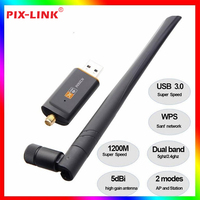 Adaptateur sans fil externe USB 3.0 PIX-LINK LV-UAC13 1200 Mbps, double bande 2,4 GHz/5 GHz, antenne 1200M, carte réseau USB3.0