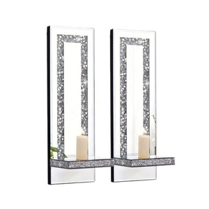 <span class=keywords><strong>Portacandele</strong></span> <span class=keywords><strong>da</strong></span> Parete <span class=keywords><strong>in</strong></span> Legno con Cristalli Scintillanti, Diamanti Schiacciati e Strass a Specchio - Product Image 1