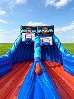 Jeu de tir au basket gonflable commercial à double piste, jeu interactif de lancer de basket gonflable pour location de fête ou de carnaval